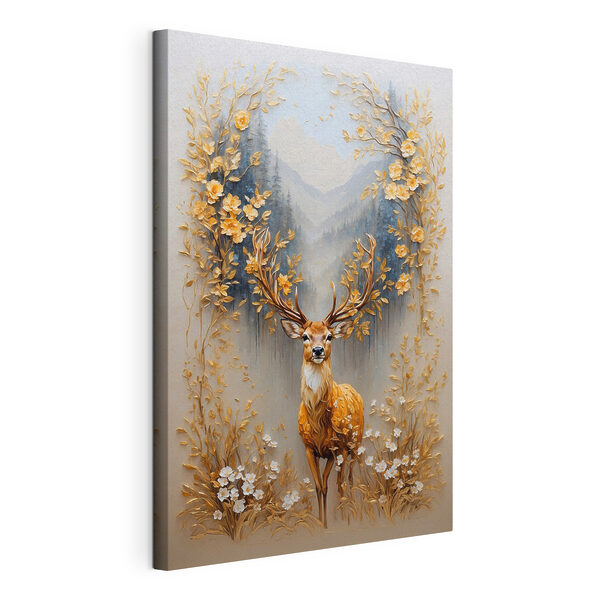 Canvas Schilderijen Schilderij van een hert met bloemen en bergen (Artikelnummer: s42252) Canvas Schilderijen Canvas Schilderijen Schilderij van een hert met bloemen en bergen (Artikelnummer: s42252)