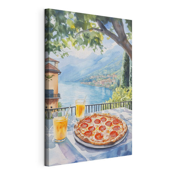 Canvas Schilderijen Aquarel van een pizza en drankjes op een tafel (Artikelnummer: s42436) Canvas Schilderijen Canvas Schilderijen Aquarel van een pizza en drankjes op een tafel (Artikelnummer: s42436)