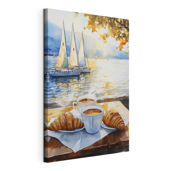 Canvas Schilderijen Aquarel van een tafel met koffie en croissants (Artikelnummer: s42443) Canvas Schilderijen Canvas Schilderijen Aquarel van een tafel met koffie en croissants (Artikelnummer: s42443)