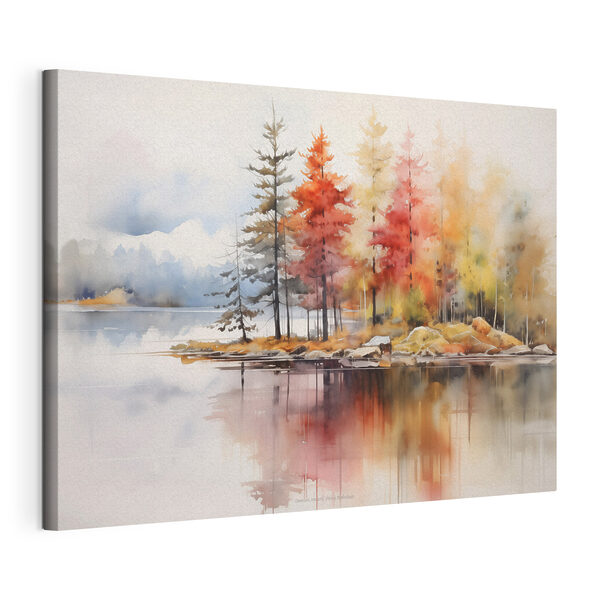 Canvas Schilderijen Aquarel van bomen en rotsen op een meer (Artikelnummer: s42727) Canvas Schilderijen Canvas Schilderijen Aquarel van bomen en rotsen op een meer (Artikelnummer: s42727)