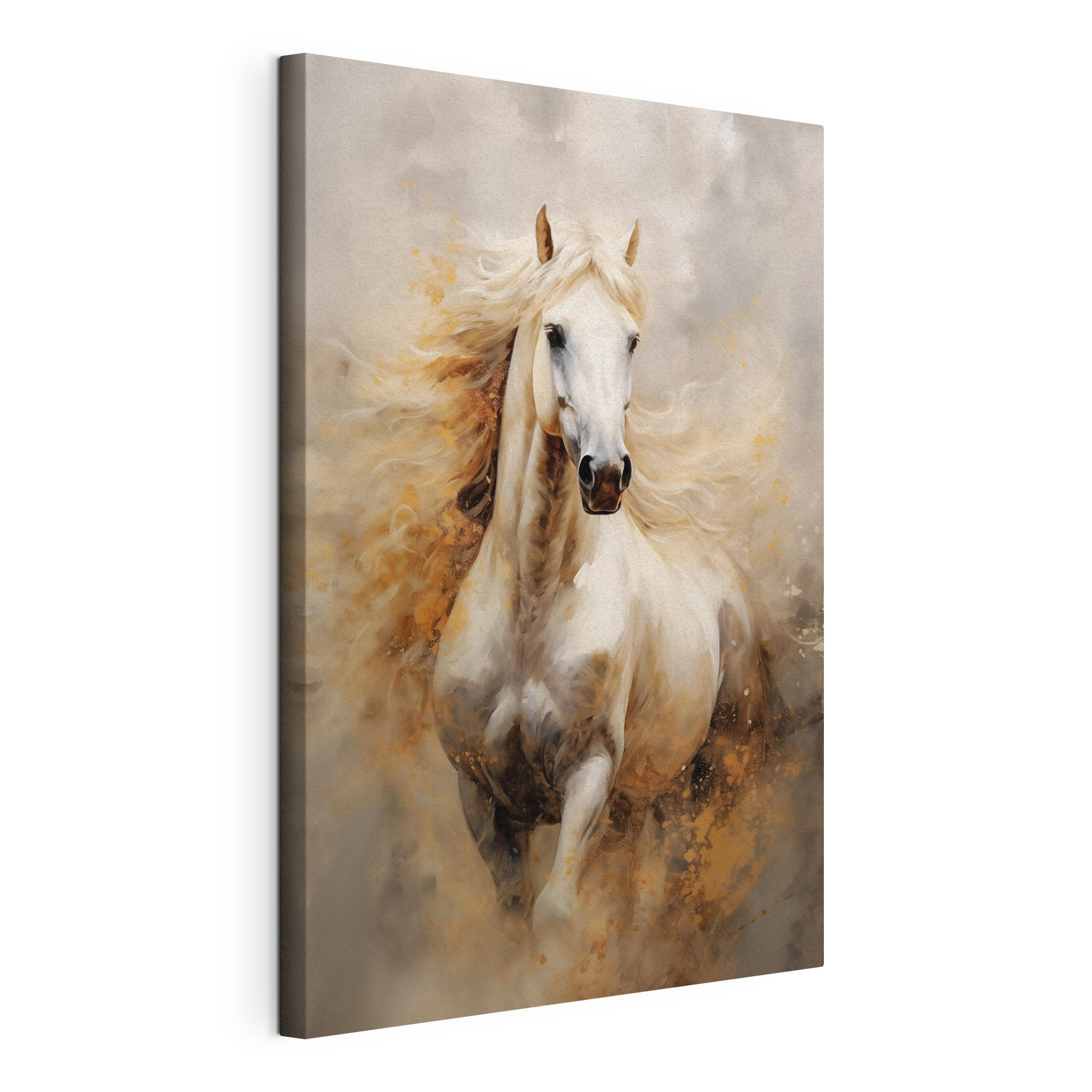 Painting of a white horse with a long mane Painting of a white horse with a long mane
