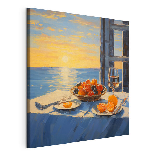 Canvas Schilderijen Schilderij van een mand fruit op een tafel met een glas wijn (Artikelnummer: s43141) Canvas Schilderijen Canvas Schilderijen Schilderij van een mand fruit op een tafel met een glas wijn (Artikelnummer: s43141)