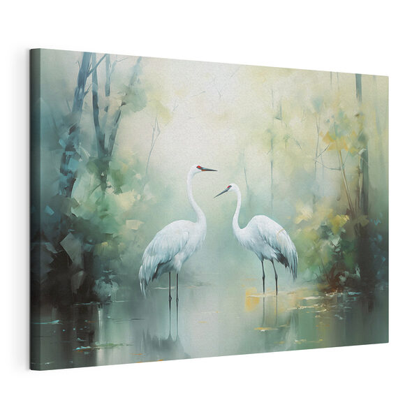Canvas Schilderijen Canvas Schilderijen Paar witte vogels in een vijver (Artikelnummer: s43166)