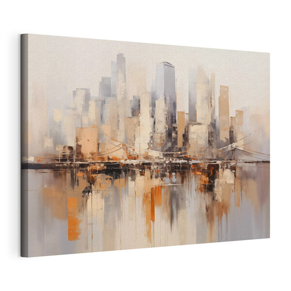 Schilderij van een stad met een brug over water Canvas Schilderijen Schilderij van een stad met een brug over water