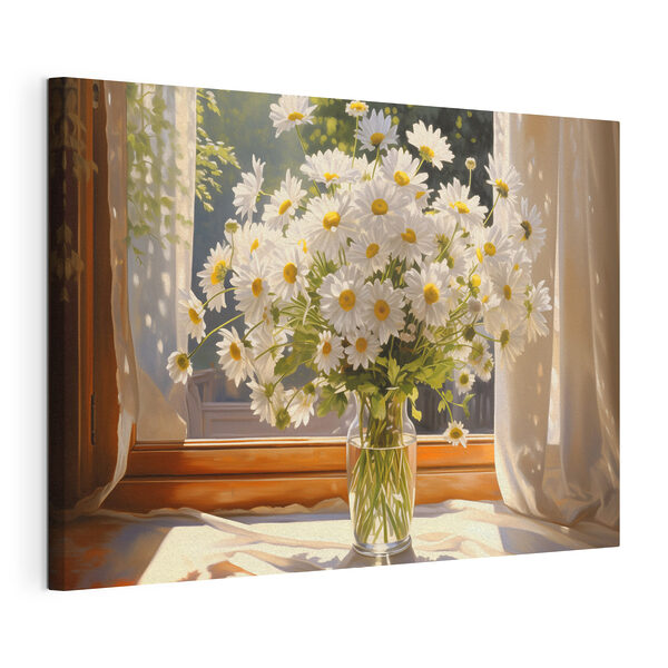 Canvas Schilderijen Canvas Schilderijen Boeket madeliefjes in een glazen vaas (Artikelnummer: s43171)