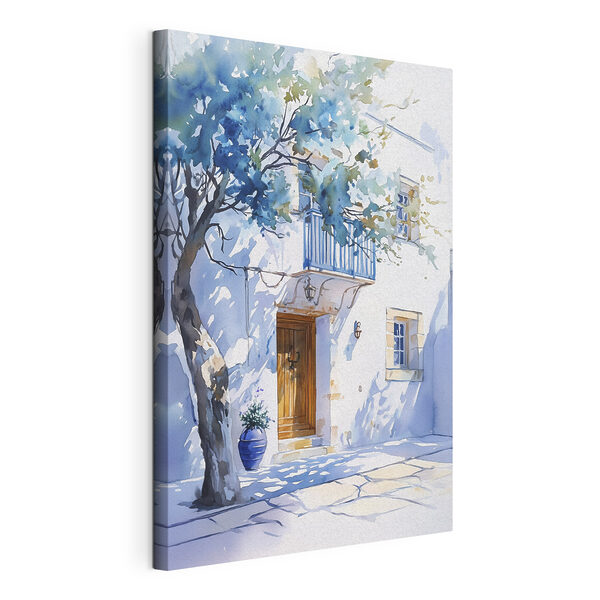 Canvas Schilderijen Aquarel van een gebouw met een boom en een balkon (Artikelnummer: s43182) Canvas Schilderijen Canvas Schilderijen Aquarel van een gebouw met een boom en een balkon (Artikelnummer: s43182)