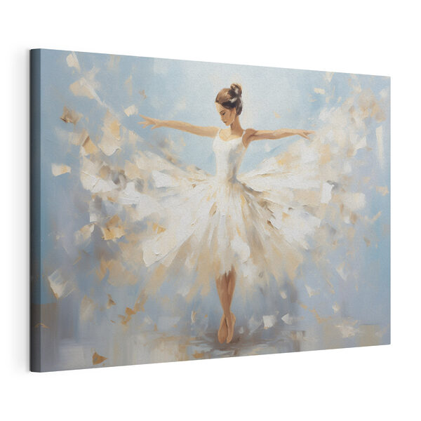 Canvas Schilderijen Schilderij van een vrouw in een witte jurk