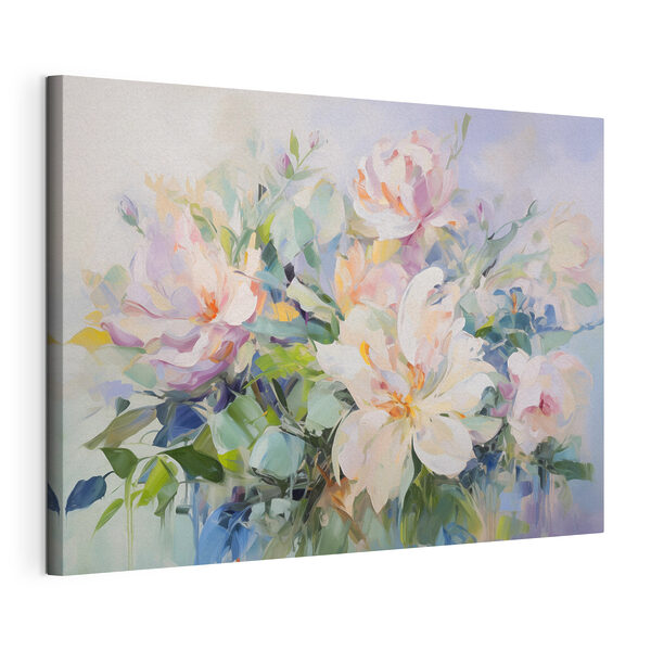 Canvas Schilderijen Schilderij van bloemen op een blauwe achtergrond (Artikelnummer: s43390) Canvas Schilderijen Canvas Schilderijen Schilderij van bloemen op een blauwe achtergrond (Artikelnummer: s43390)