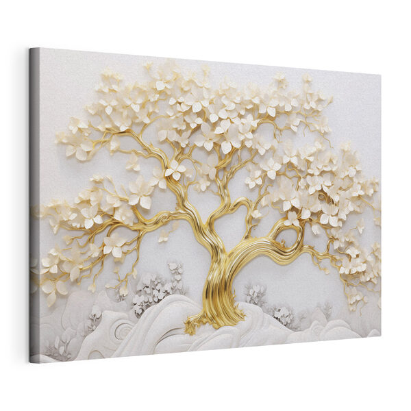 Boom met witte bladeren en bloemen Canvas Schilderijen Boom met witte bladeren en bloemen