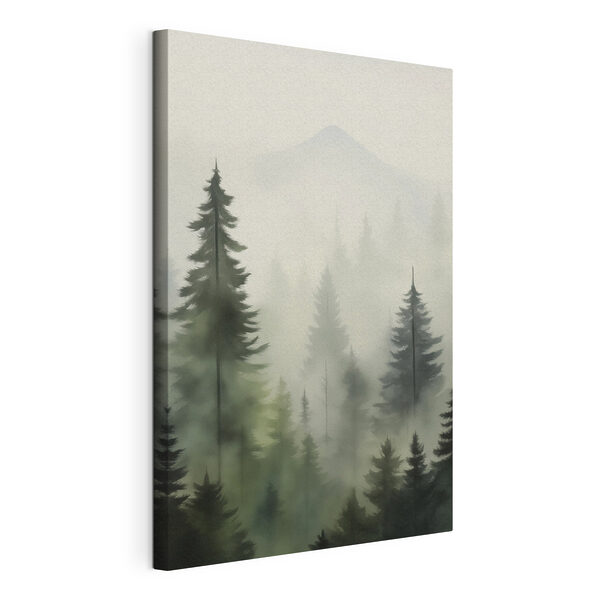 Canvas Schilderijen Mistig bos met bomen en een berg op de achtergrond (Artikelnummer: s43512) Canvas Schilderijen Canvas Schilderijen Mistig bos met bomen en een berg op de achtergrond (Artikelnummer: s43512)