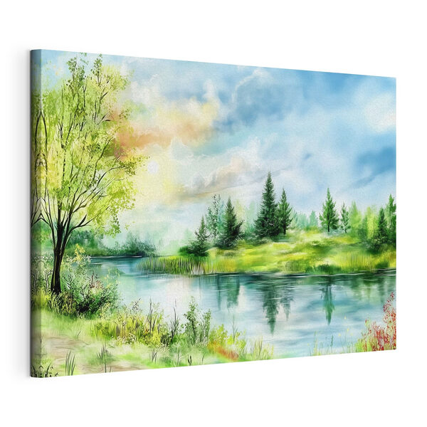 Canvas Schilderijen Aquarel van een meer met bomen en gras (Artikelnummer: s43923) Canvas Schilderijen Canvas Schilderijen Aquarel van een meer met bomen en gras (Artikelnummer: s43923)