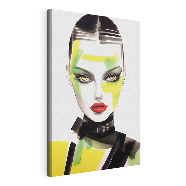 Canvas Schilderijen Canvas Schilderijen Vrouw met groene en gele make-up (Artikelnummer: s43494)