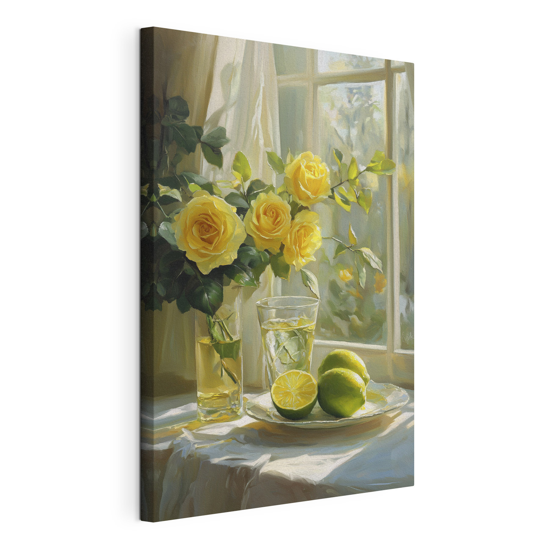 Yellow roses and lemons on a plate