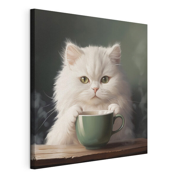 Canvas Schilderijen Kat met kopje (Artikelnummer: s44032) Canvas Schilderijen Canvas Schilderijen Kat met kopje (Artikelnummer: s44032)