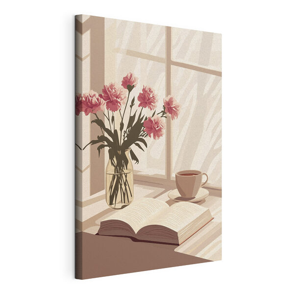 Canvas Schilderijen Boek en een vaas bloemen (Artikelnummer: s44012) Canvas Schilderijen Canvas Schilderijen Boek en een vaas bloemen (Artikelnummer: s44012)