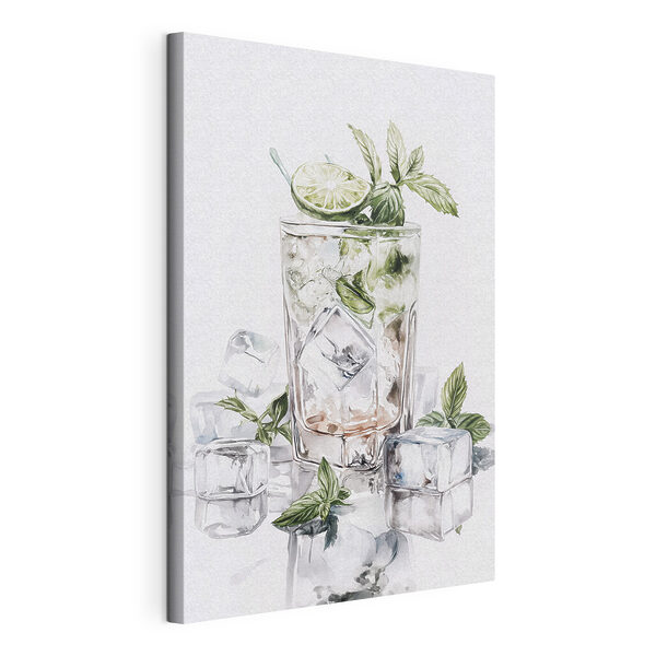 Glas met ijs en limoen erop Canvas Schilderijen Glas met ijs en limoen erop