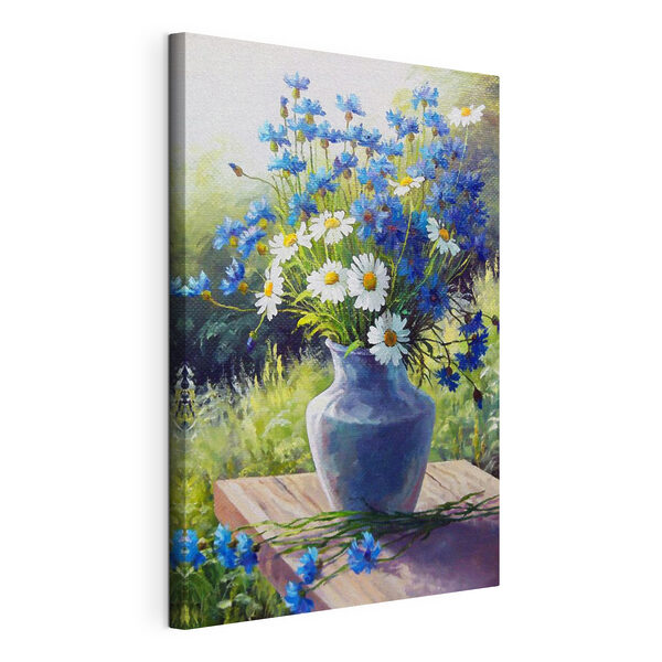 Canvas Schilderijen Een schilderij van een vaas met bloemen