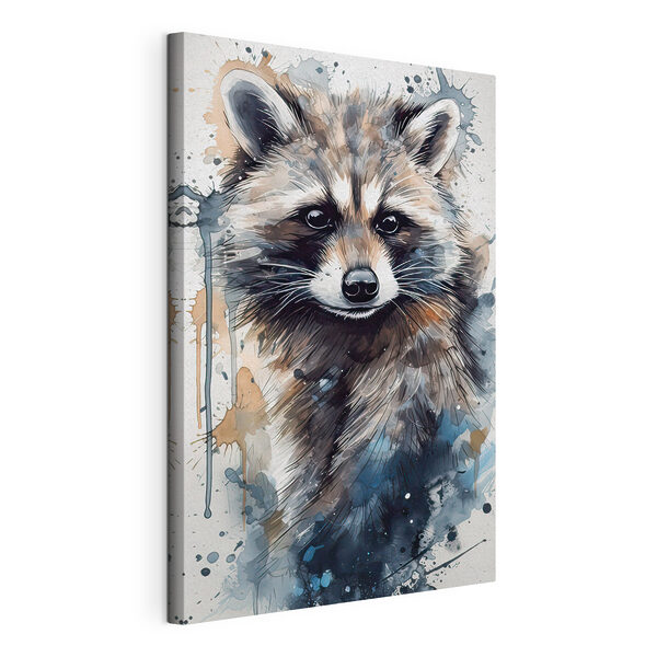 Wasbeer met aquarel spatten Canvas Schilderijen Wasbeer met aquarel spatten