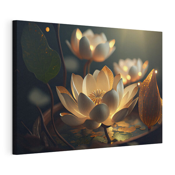 Een witte bloem met gele vlekken erop Canvas Schilderijen Een witte bloem met gele vlekken erop
