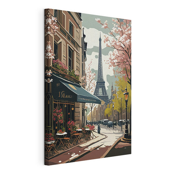 Schilderij van een straat met een toren op de achtergrond Canvas Schilderijen Schilderij van een straat met een toren op de achtergrond