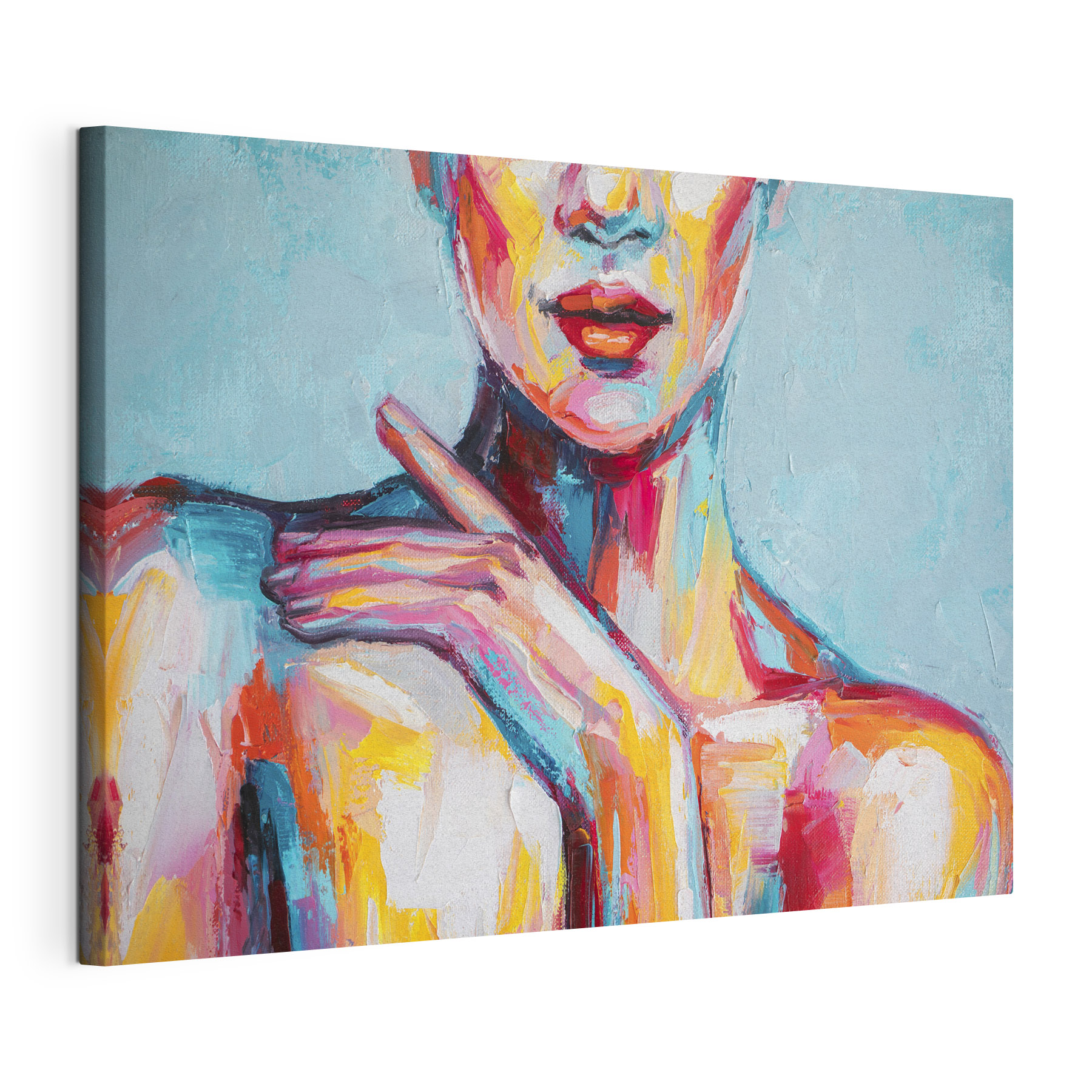 Painting of a woman with her hand on her shoulder