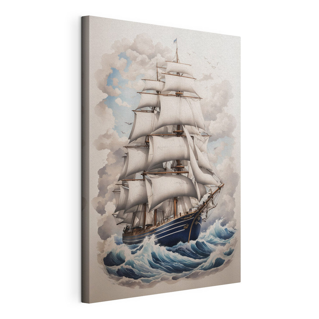 Painting of a ship in the ocean