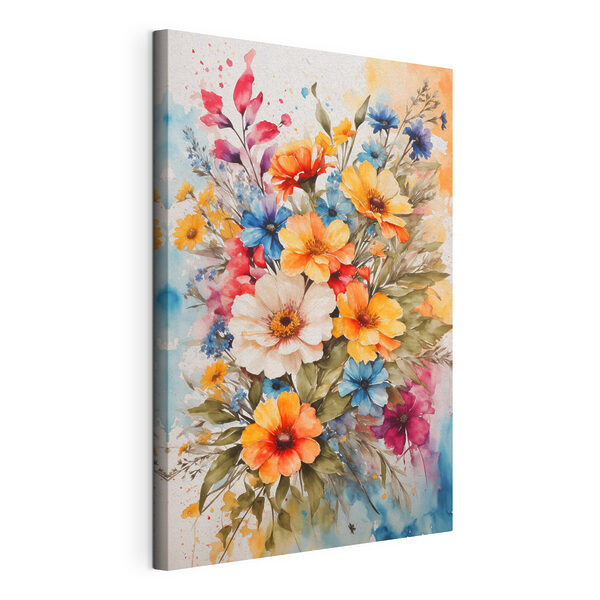 Een schilderij van bloemen op een wit oppervlak Canvas Schilderijen Een schilderij van bloemen op een wit oppervlak