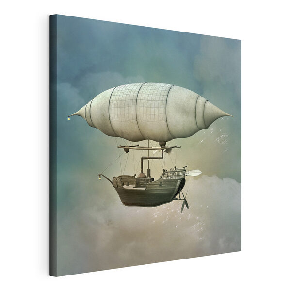 Een steampunk luchtschip in de lucht Canvas Schilderijen Een steampunk luchtschip in de lucht