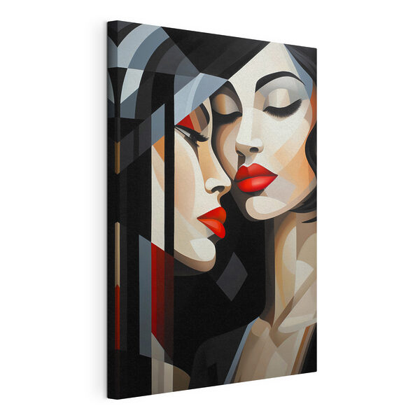 Een schilderij van vrouwen met rode lippen Canvas Schilderijen Een schilderij van vrouwen met rode lippen