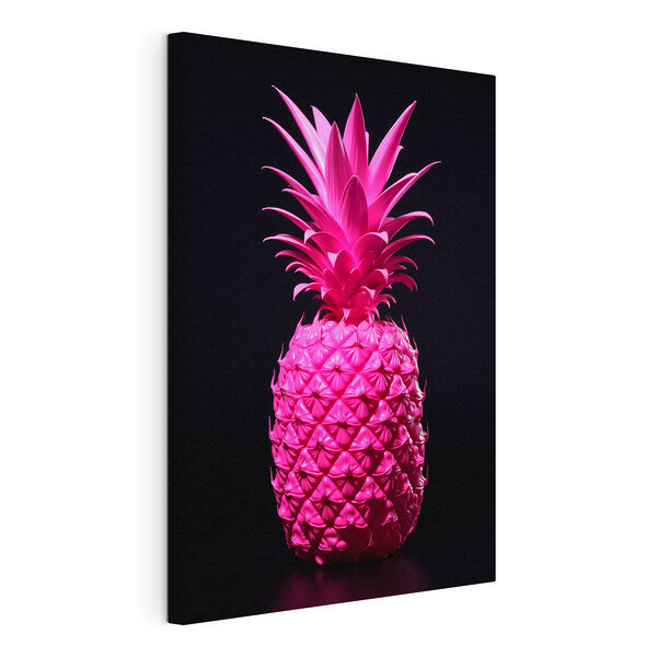 Een roze ananas met een zwarte achtergrond Canvas Schilderijen Een roze ananas met een zwarte achtergrond
