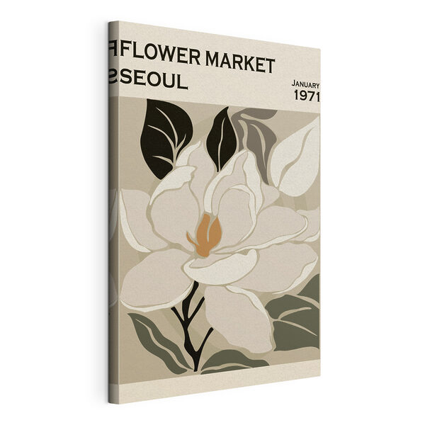 Een witte bloem met zwarte bladeren Canvas Schilderijen Een witte bloem met zwarte bladeren