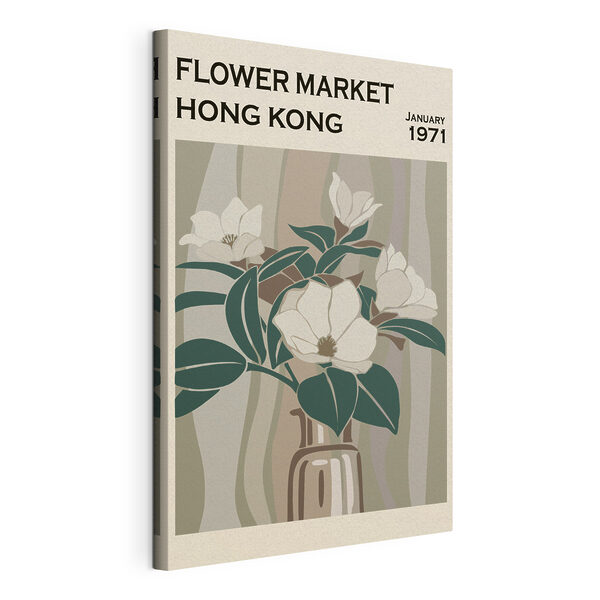 Een vaas met bloemen en bladeren Canvas Schilderijen Een vaas met bloemen en bladeren