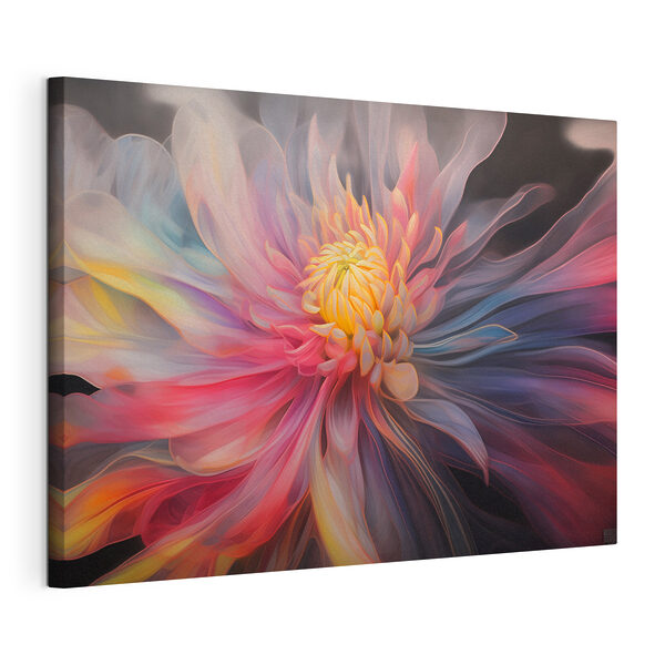 Een kleurrijke bloem met een geel hart Canvas Schilderijen Een kleurrijke bloem met een geel hart