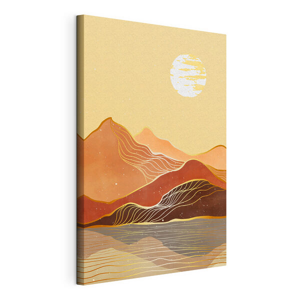 Een schilderij van een bergketen Canvas Schilderijen Een schilderij van een bergketen