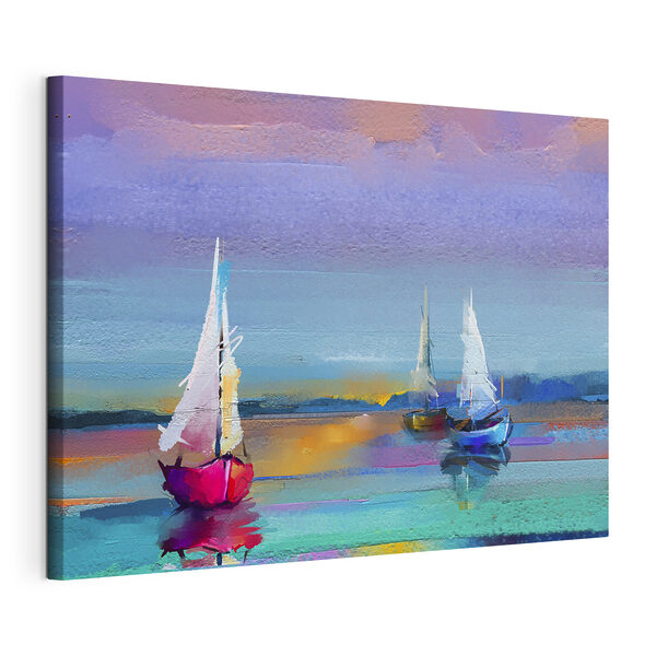 Een schilderij van boten op het water Canvas Schilderijen Een schilderij van boten op het water