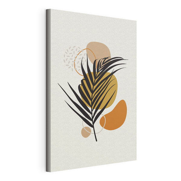 Een blad met bruine en gele cirkels Canvas Schilderijen Een blad met bruine en gele cirkels