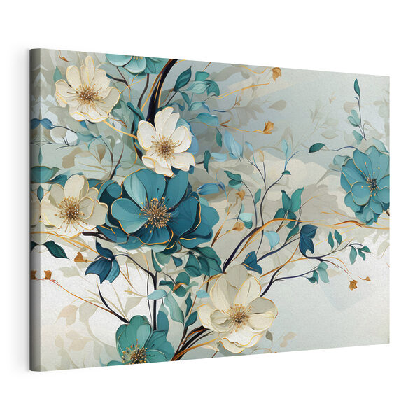 Canvas Schilderijen Een schilderij van bloemen en bladeren