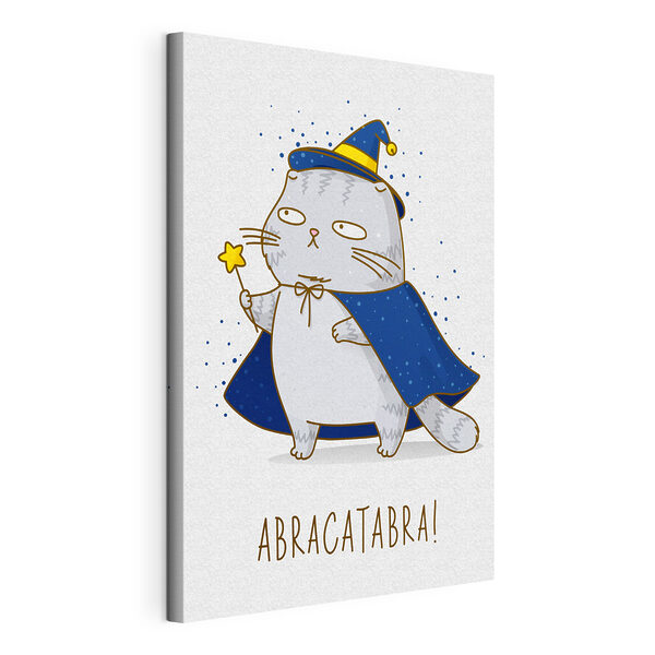 Een cartoon van een kat die een tovenaarskleed draagt Canvas Schilderijen Een cartoon van een kat die een tovenaarskleed draagt