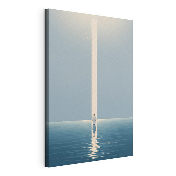 Een persoon die in het water staat met een lichtstraal Canvas Schilderijen Een persoon die in het water staat met een lichtstraal