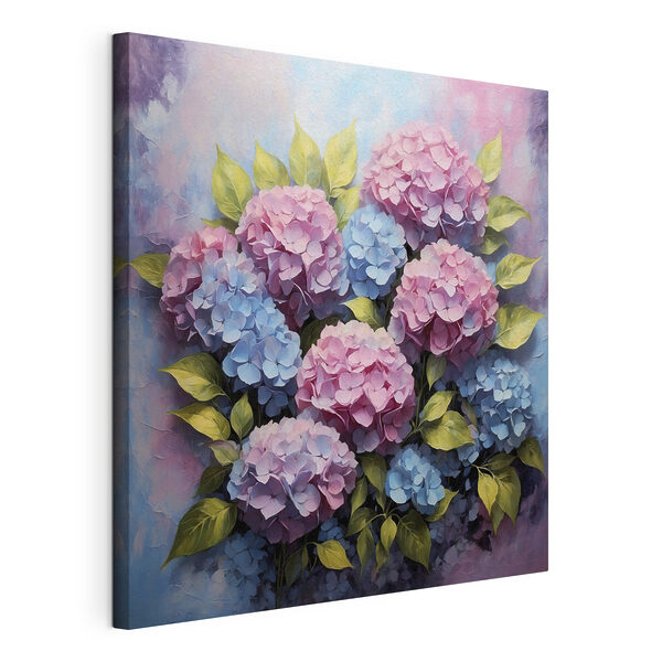 Een schilderij van bloemen en bladeren Canvas Schilderijen Een schilderij van bloemen en bladeren