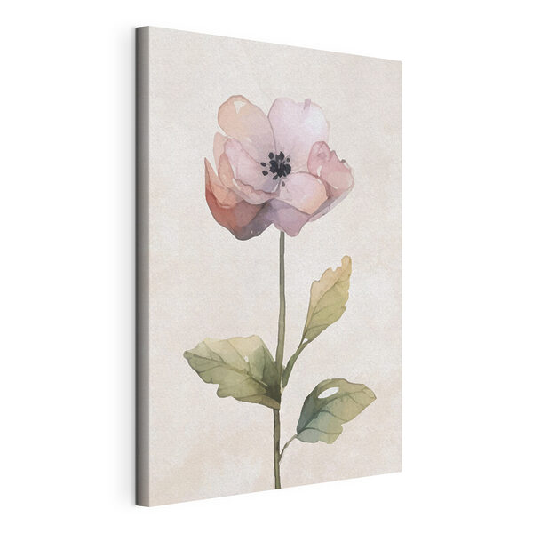Een roze bloem met groene bladeren Canvas Schilderijen Een roze bloem met groene bladeren