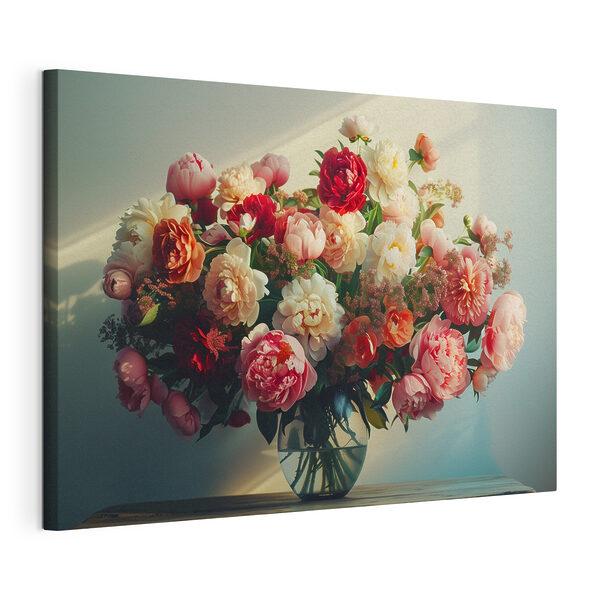 Een vaas met bloemen op een tafel Canvas Schilderijen Een vaas met bloemen op een tafel