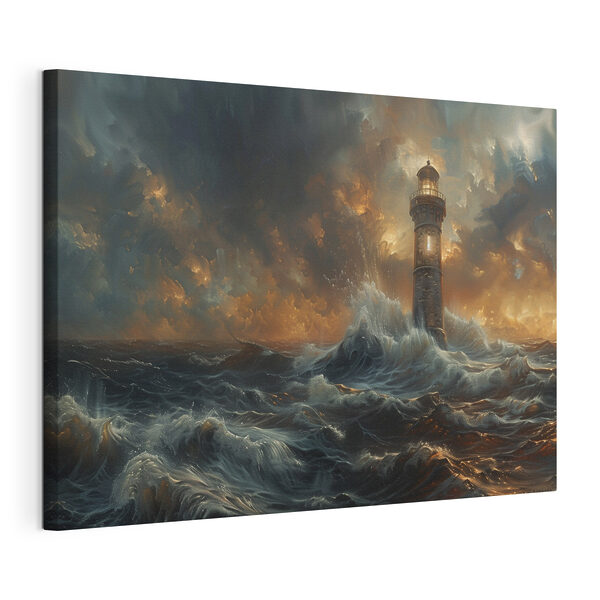 Een vuurtoren in de zee Canvas Schilderijen Een vuurtoren in de zee