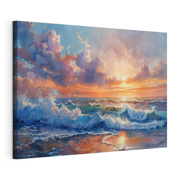 Een schilderij van golven op het strand Canvas Schilderijen Een schilderij van golven op het strand