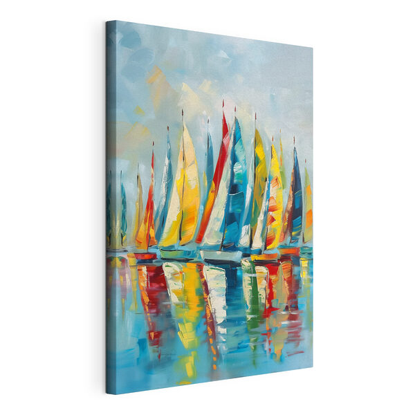 Een schilderij van zeilboten op het water Canvas Schilderijen Een schilderij van zeilboten op het water
