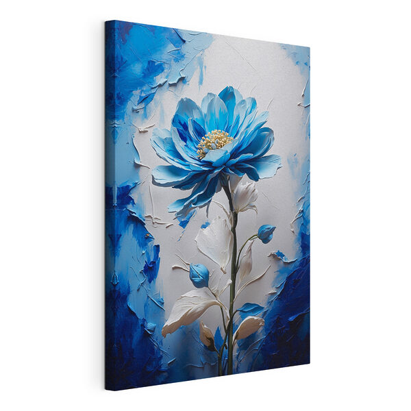 Blauwe bloem met witte bladeren Canvas Schilderijen Blauwe bloem met witte bladeren