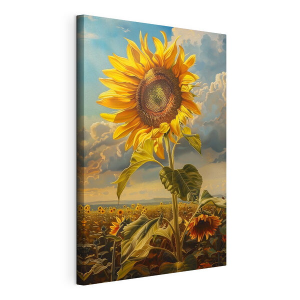 Een zonnebloem in een veld Canvas Schilderijen Een zonnebloem in een veld