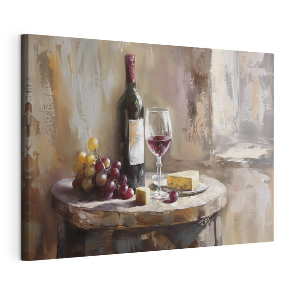 A wine bottle and grapes on a table