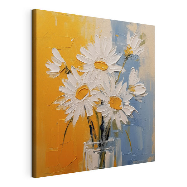 Een schilderij van bloemen in een glas Canvas Schilderijen Een schilderij van bloemen in een glas