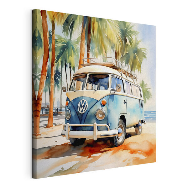 A watercolor of a van parked on a beach A watercolor of a van parked on a beach